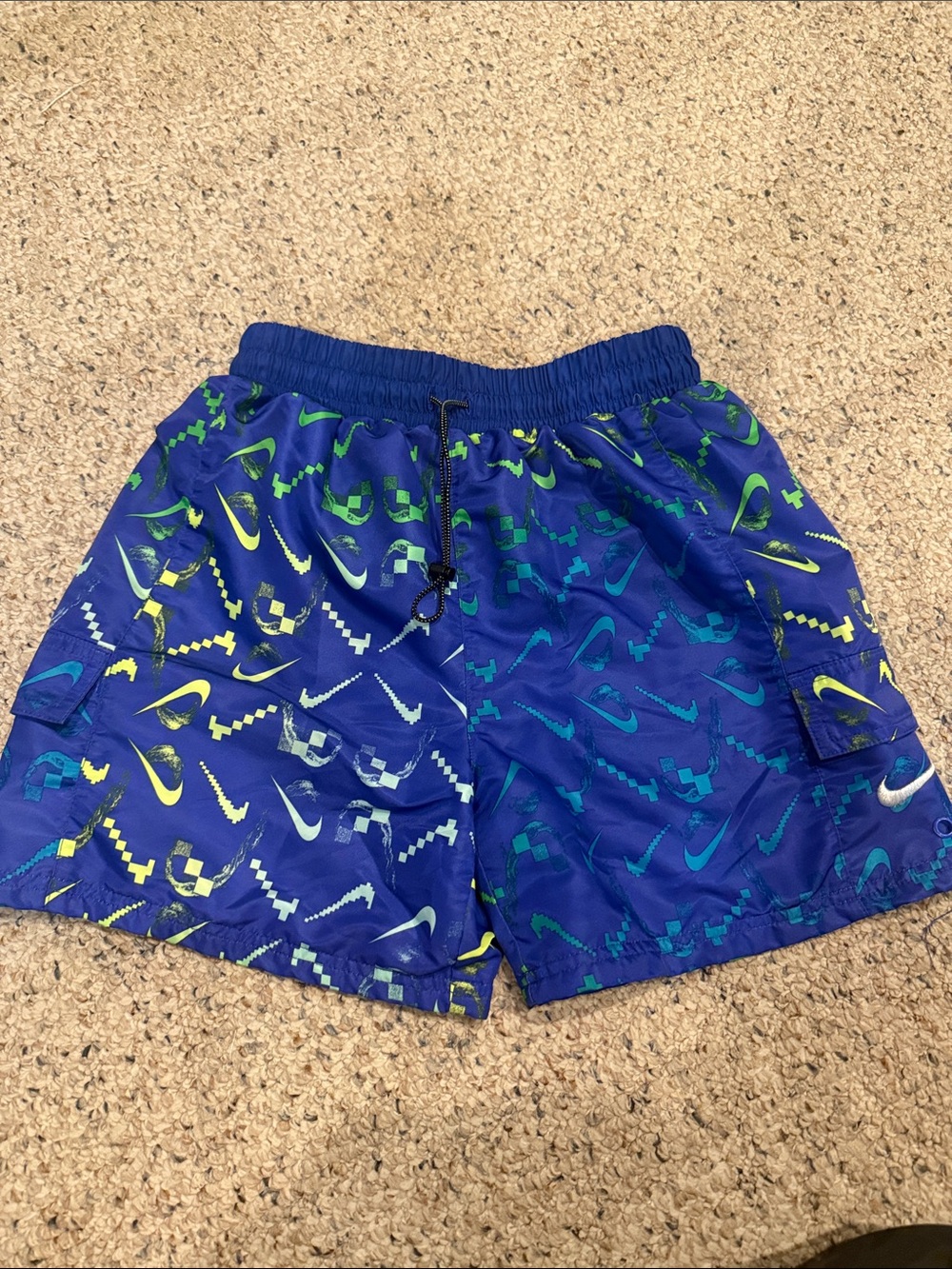 Nike Blue Boys' Patterned Athletic Shorts with Neon Accents